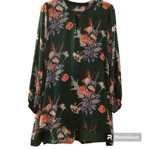 World Market long sleeve dress, size S-M. Hunter green with florals.